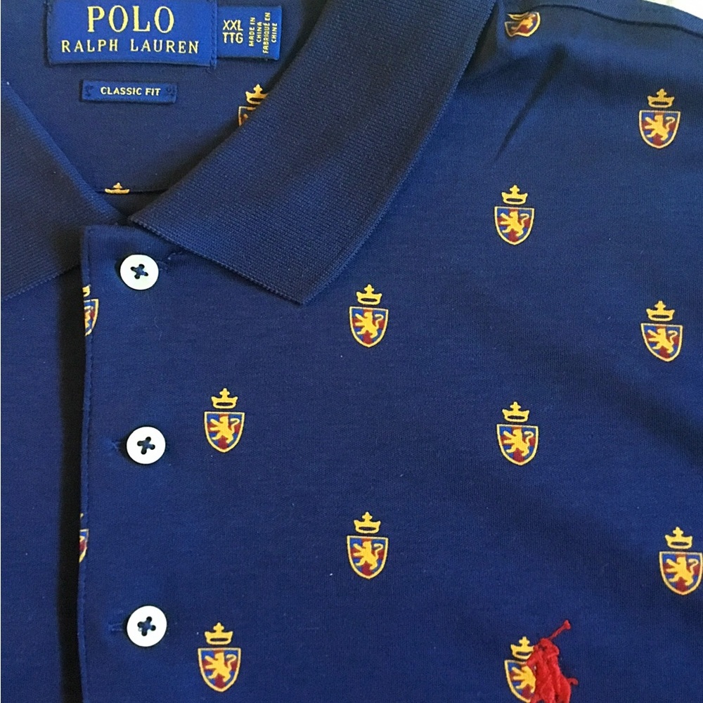 Polo by Ralph Lauren Navy Shield Crested Print Polo